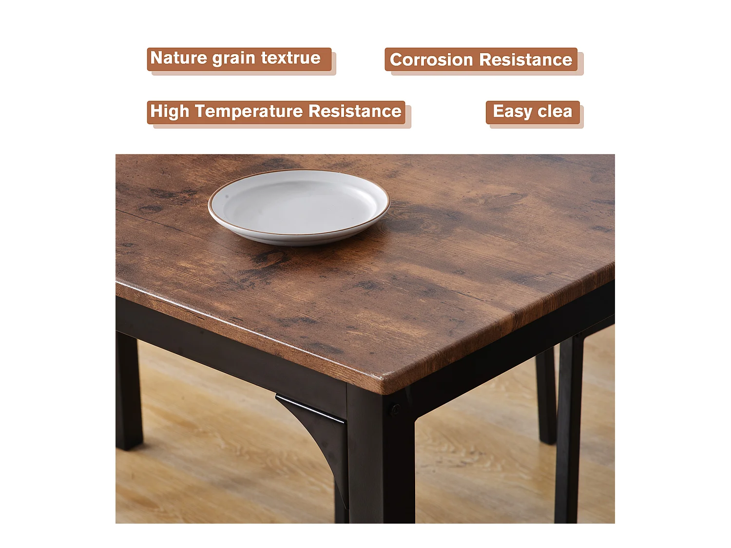 Eetkamerset met tafel en 2 stoelen, vintage design, metaal, bruine kleur (70x70x75 cm)