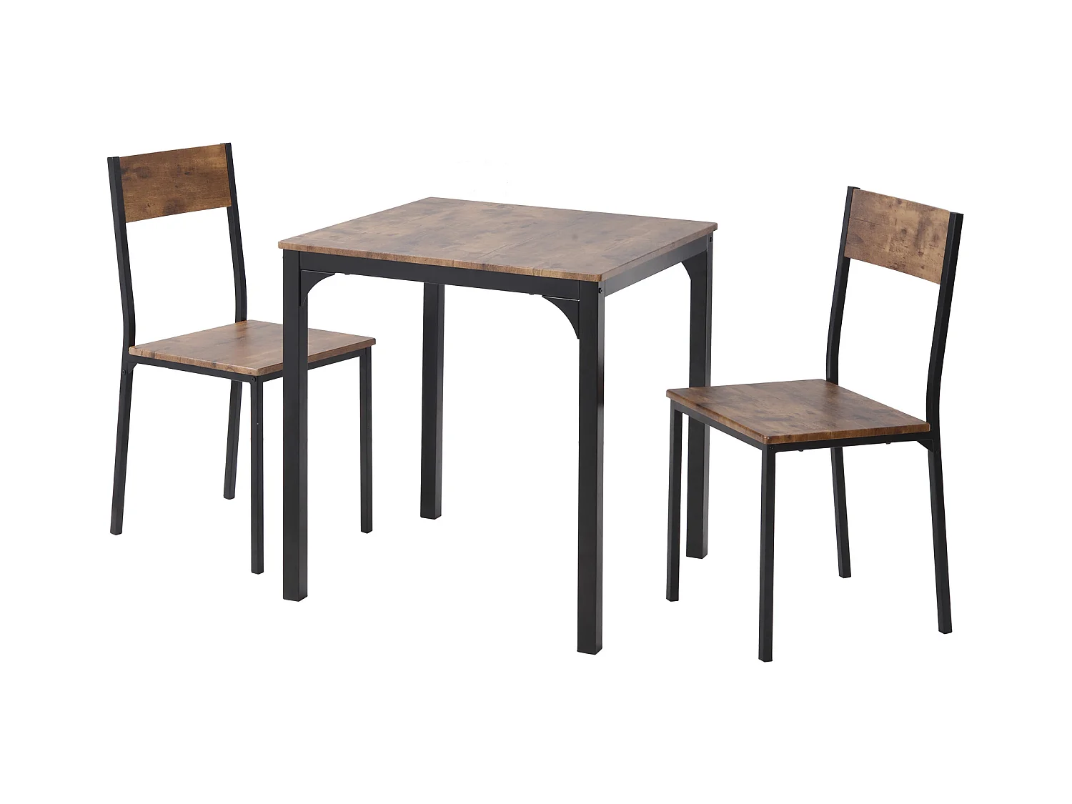 Eetkamerset met tafel en 2 stoelen, vintage design, metaal, bruine kleur (70x70x75 cm)