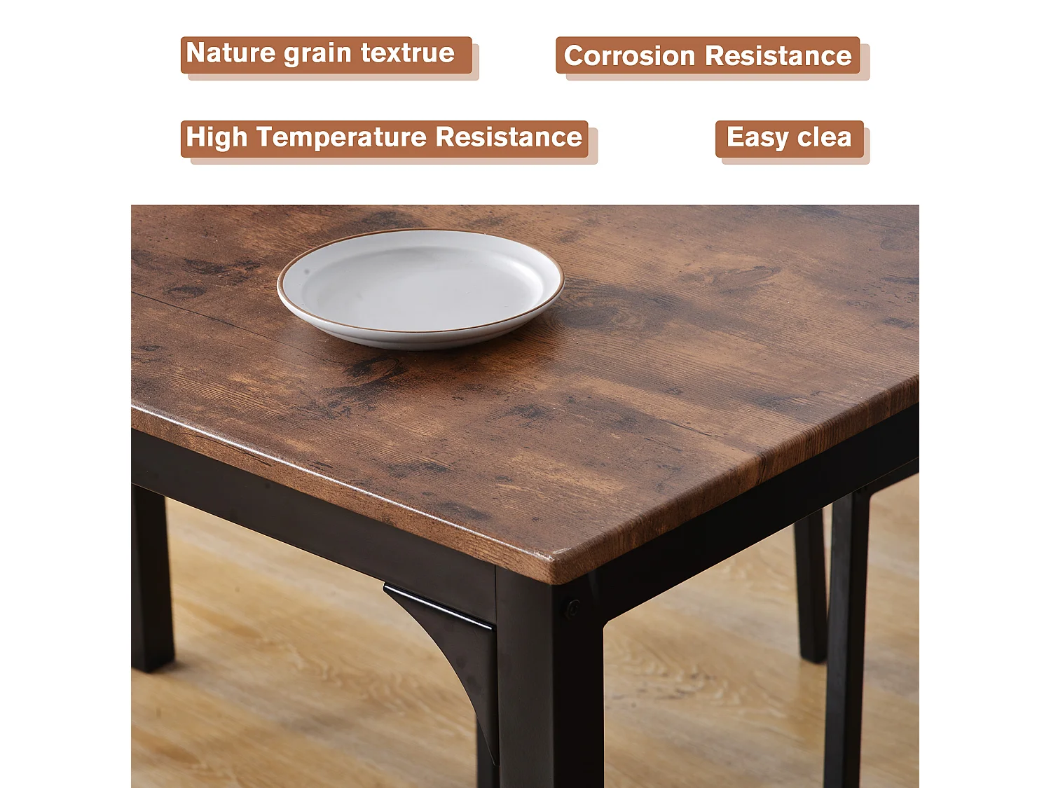 Set de Salle à Manger avec Table et 2 Chaises, Design Vintage, Métal, Couleur Brune (70x70x75 cm)