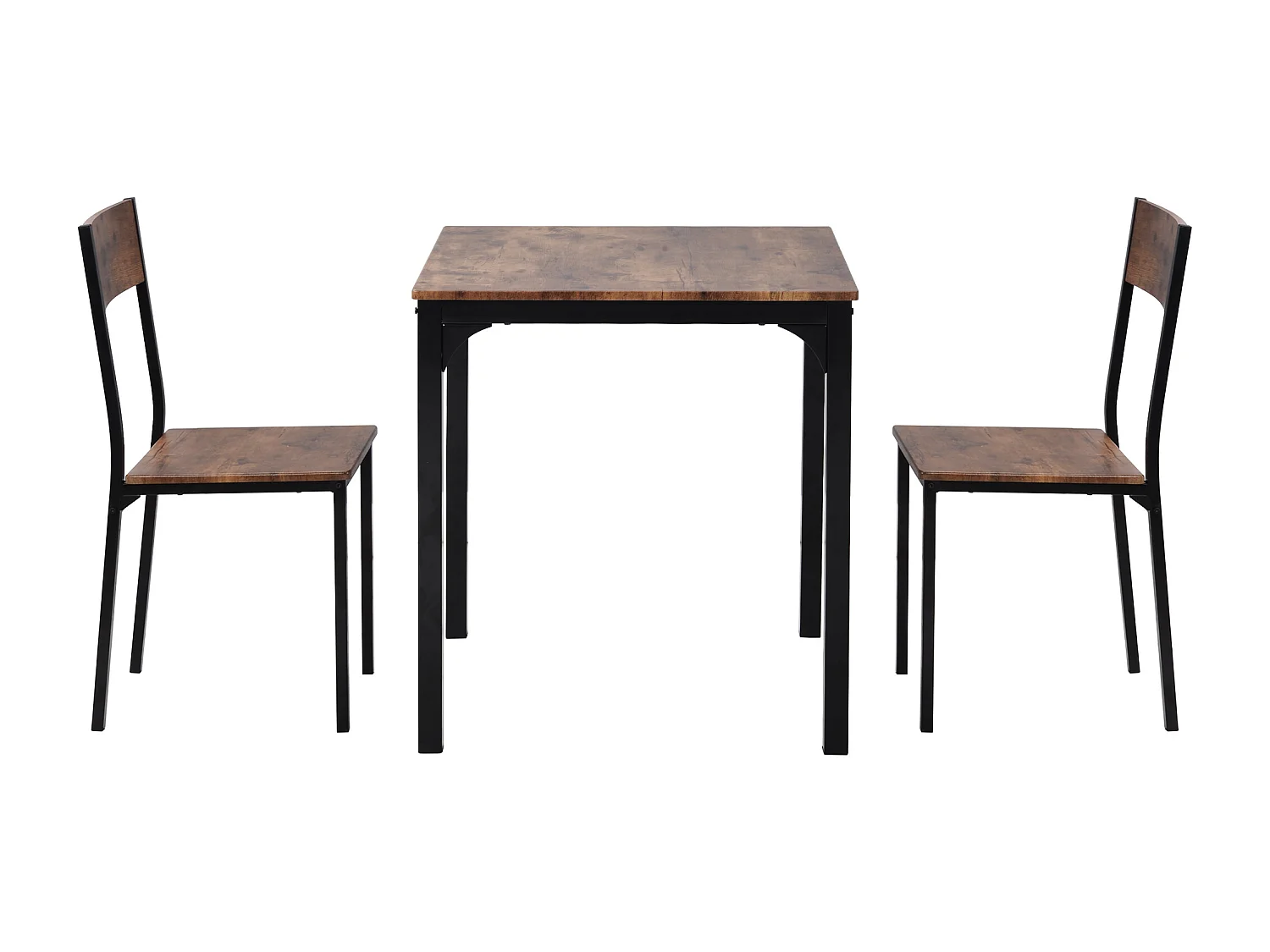 Set de Salle à Manger avec Table et 2 Chaises, Design Vintage, Métal, Couleur Brune (70x70x75 cm)
