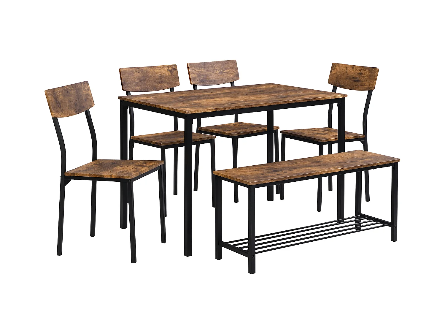 Conjunto de mesa y sillas de comedor estilo industrial, estructura de madera y metal, color marrón (122 x 77 x 10,5 cm)