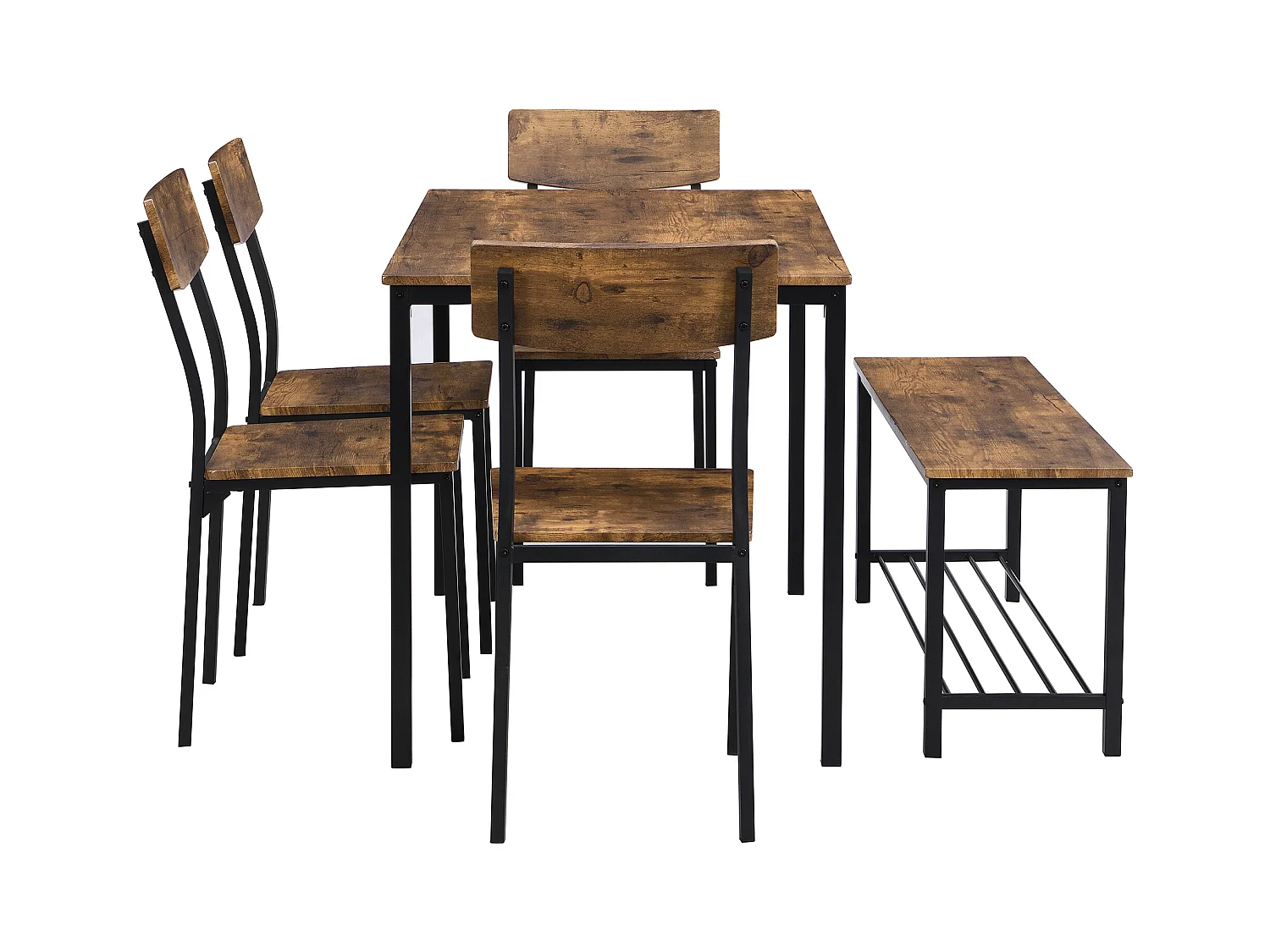 Conjunto de mesa y sillas de comedor estilo industrial, estructura de madera y metal, color marrón (122 x 77 x 10,5 cm)
