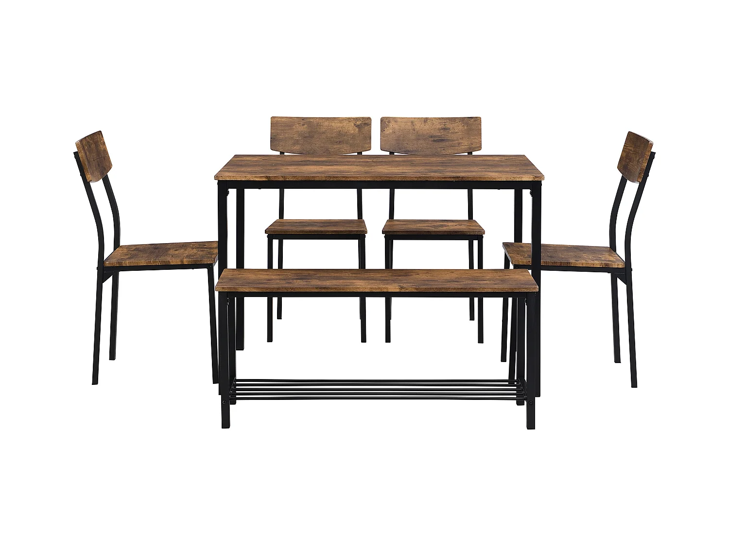 Set Table et Chaises de Salle à Manger, Style Industriel, Structure en Bois et Métal, Couleur Marron (122x77x10.5 cm)