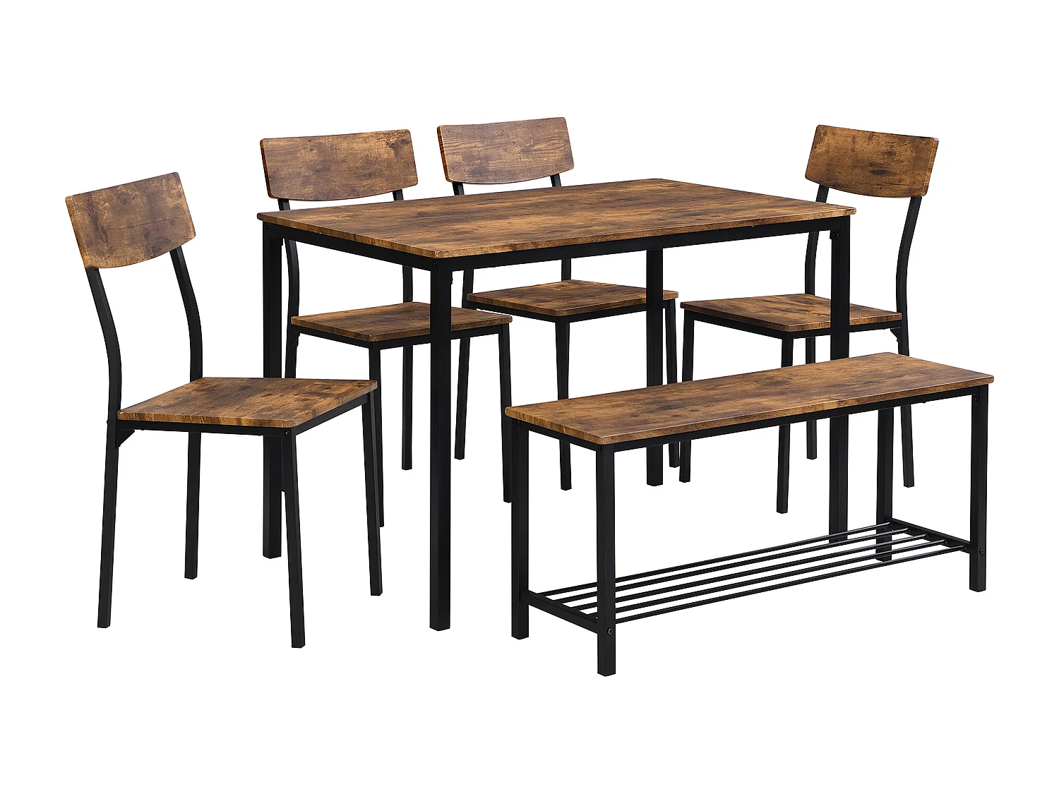 Set Table et Chaises de Salle à Manger, Style Industriel, Structure en Bois et Métal, Couleur Marron (122x77x10.5 cm)