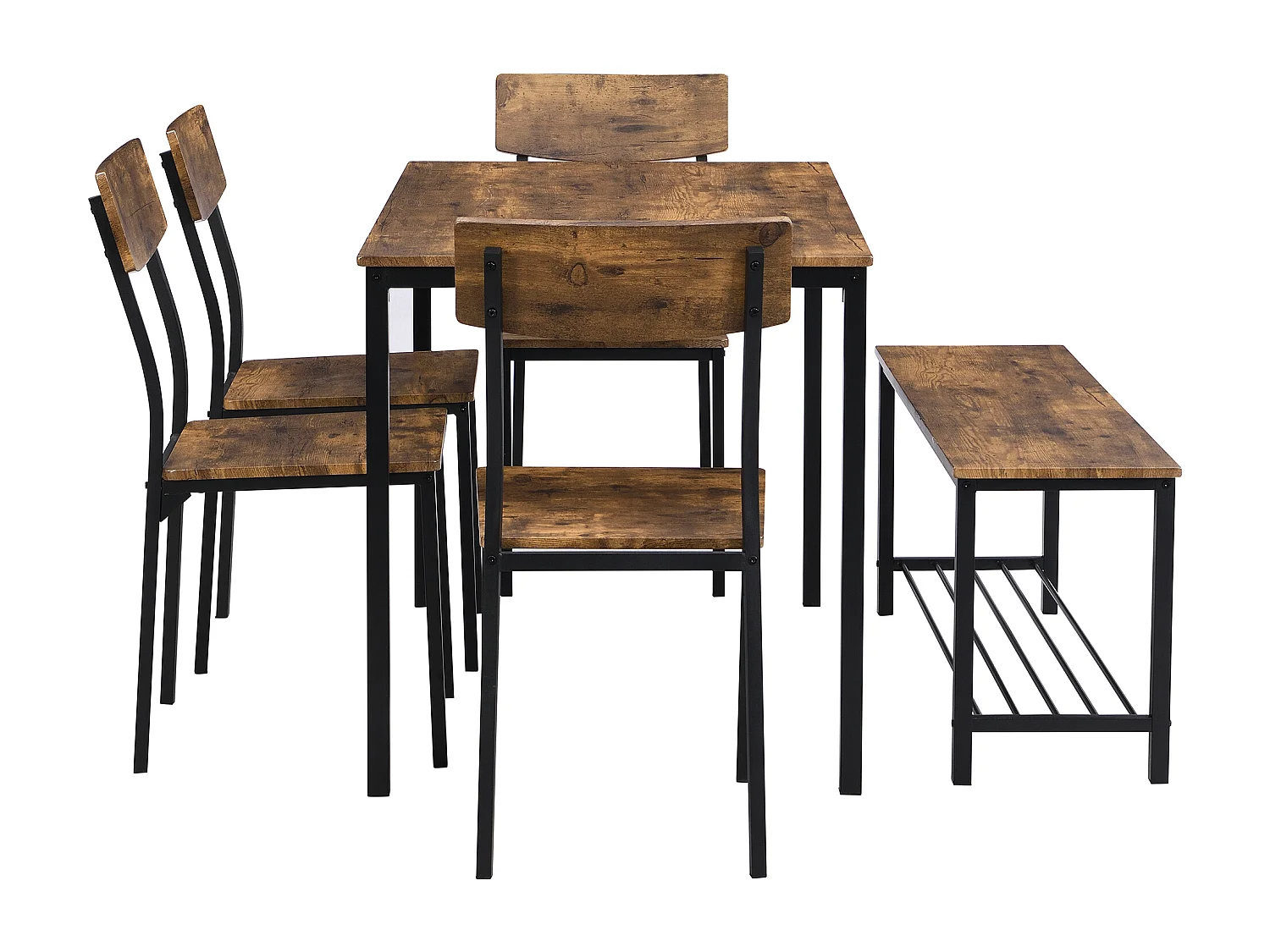 Set Table et Chaises de Salle à Manger, Style Industriel, Structure en Bois et Métal, Couleur Marron (122x77x10.5 cm)