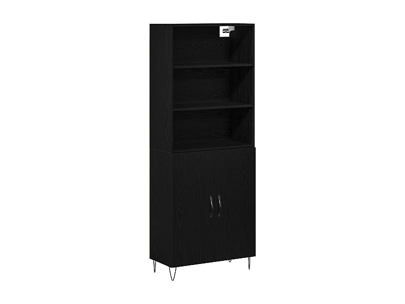 Zwarte Eiken Dressoir 69,5x34x180 cm Bewerkt Hout