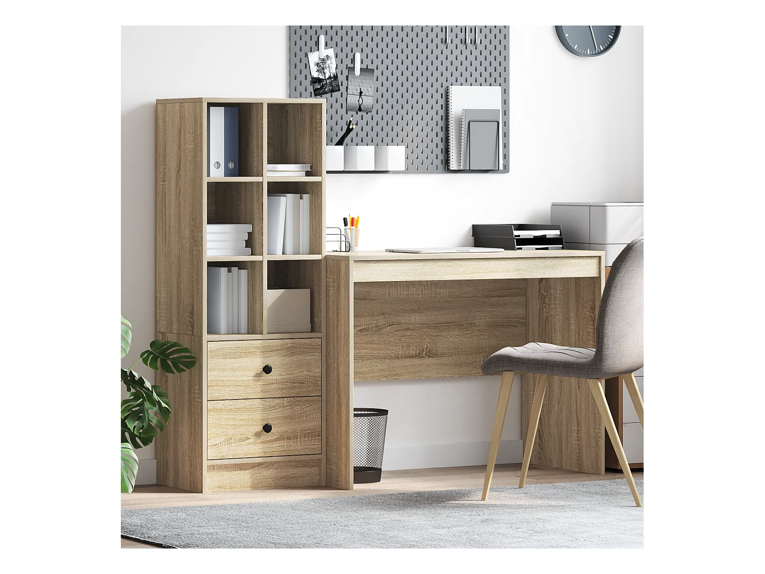 Bureau avec rangement en chêne de Sonoma en bois d'ingénierie