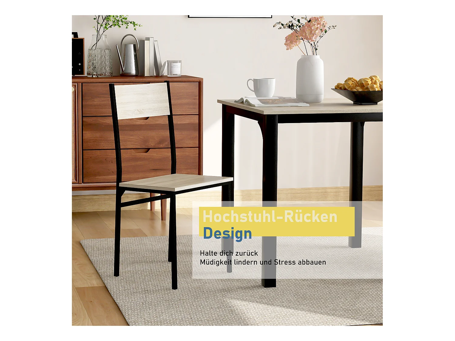 Eetkamerset met tafel en 2 stoelen, minimalistisch design, metaal, natuurlijke kleur (70x70x75 cm)