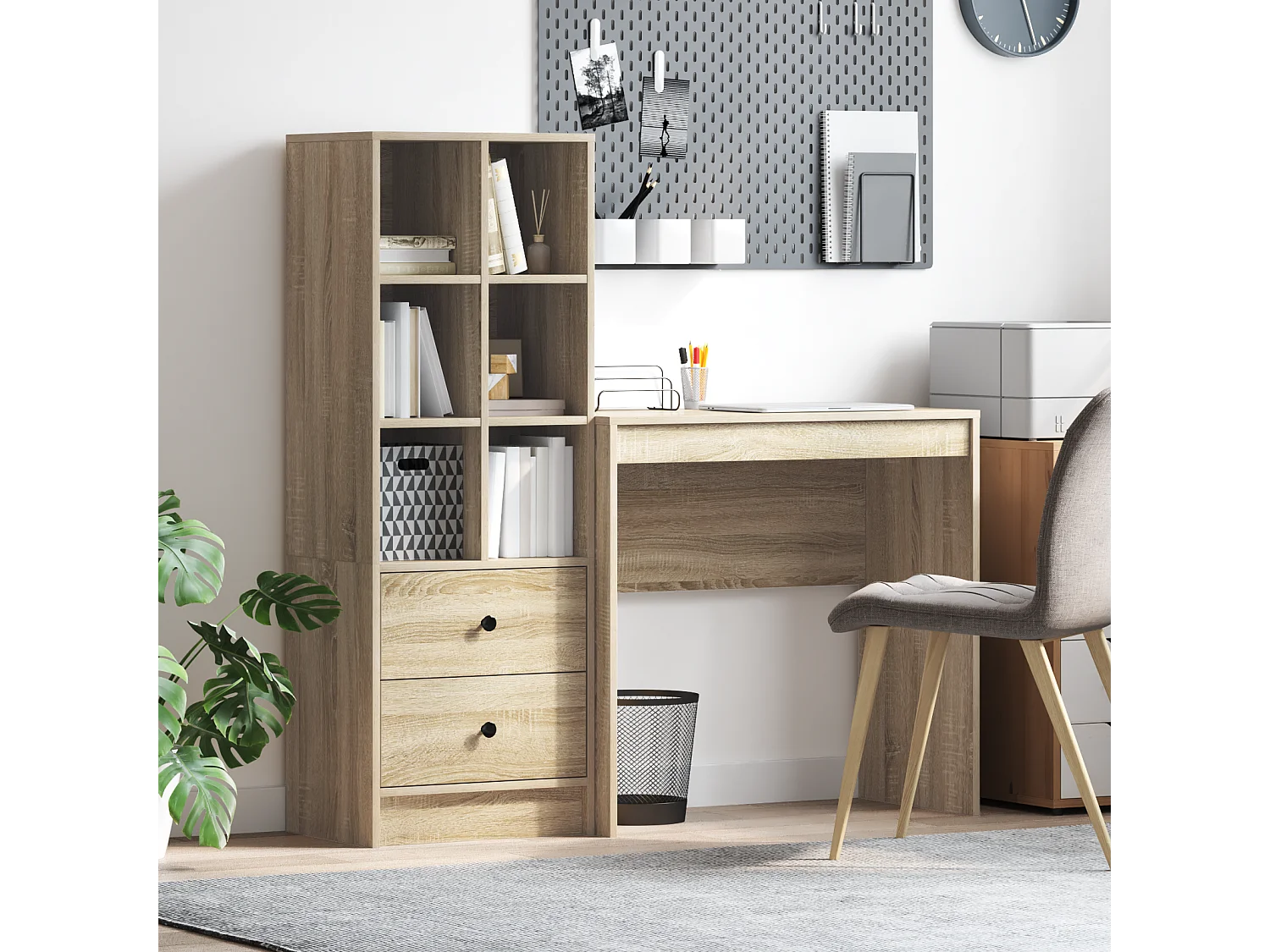 Bureau Avec Rangement Chêne Sonoma Bois d'Ingénierie