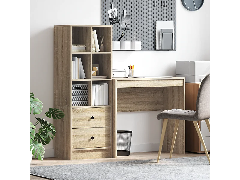 Bureau Avec Rangement Chêne Sonoma Bois d'Ingénierie