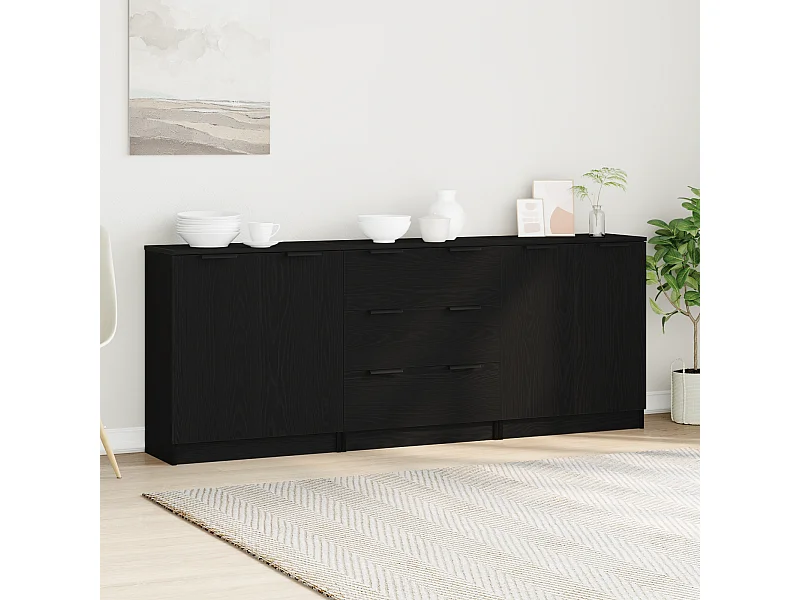 3 Pièces Meubles de Rangement Chêne Noir en Bois Ingénierie