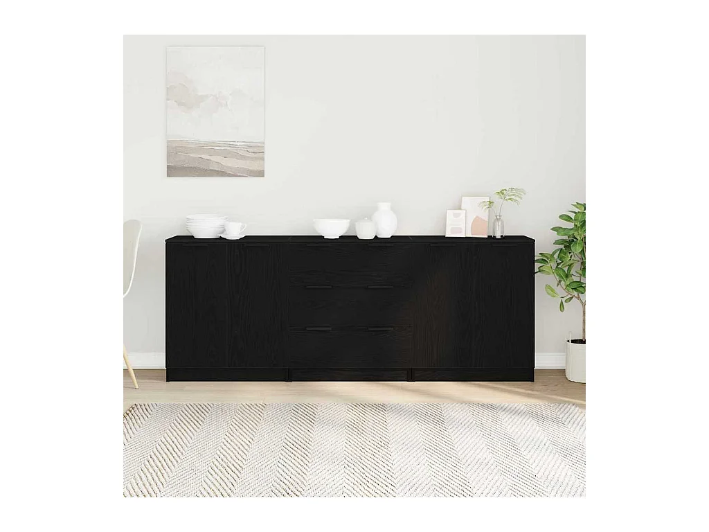 3 Pièces Meubles de Rangement Chêne Noir en Bois Ingénierie