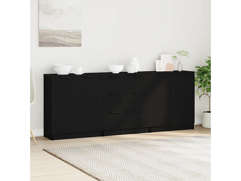 3 Pièces Meubles de Rangement Chêne Noir en Bois Ingénierie