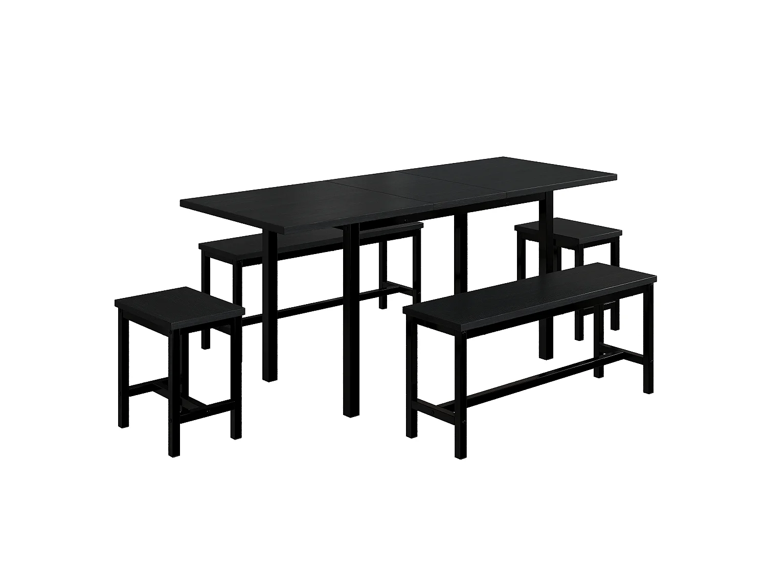 Ensemble table à manger (avec table et 4 chaises), table extensible, 160 /120x70x75 cm, pour 6 personnes, noir (L160xP120xH75cm)