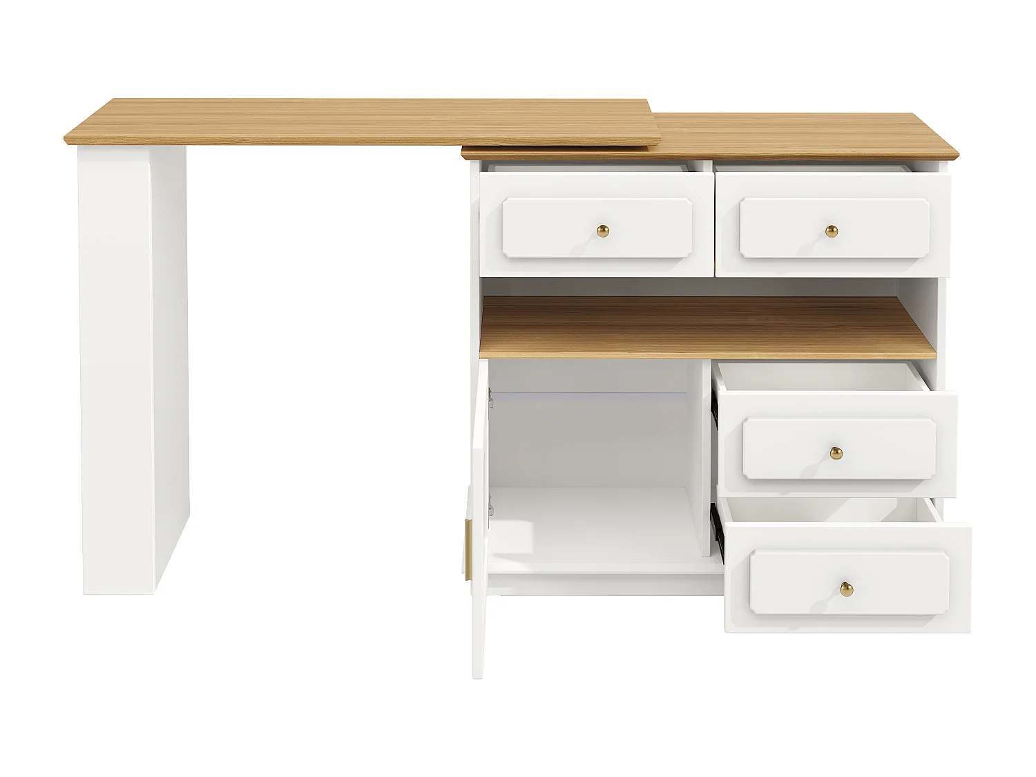 Bartisch Ausziehbar, Drehbar 360°, Stauraum, MDF, Weiß (125-181x39x104.5 cm)