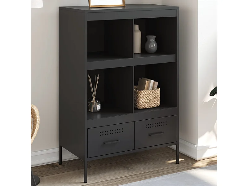 Buffet haut noir 68x39x101,5 cm acier