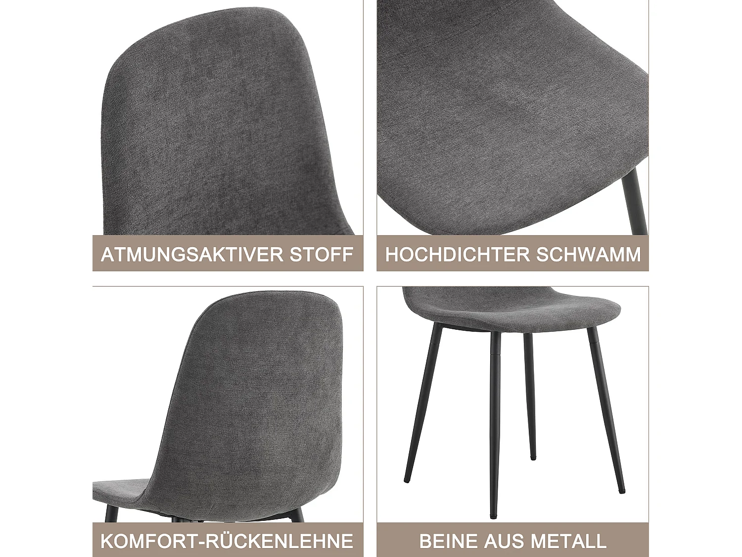 Ensemble de salle à manger (5 pièces), table moderne en MDF avec pieds dorés, 4 chaises en lin gris avec pieds métalliques (117x68x75 cm)