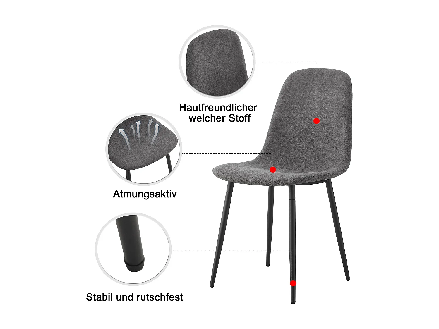 Ensemble de salle à manger (5 pièces), table moderne en MDF avec pieds dorés, 4 chaises en lin gris avec pieds métalliques (117x68x75 cm)