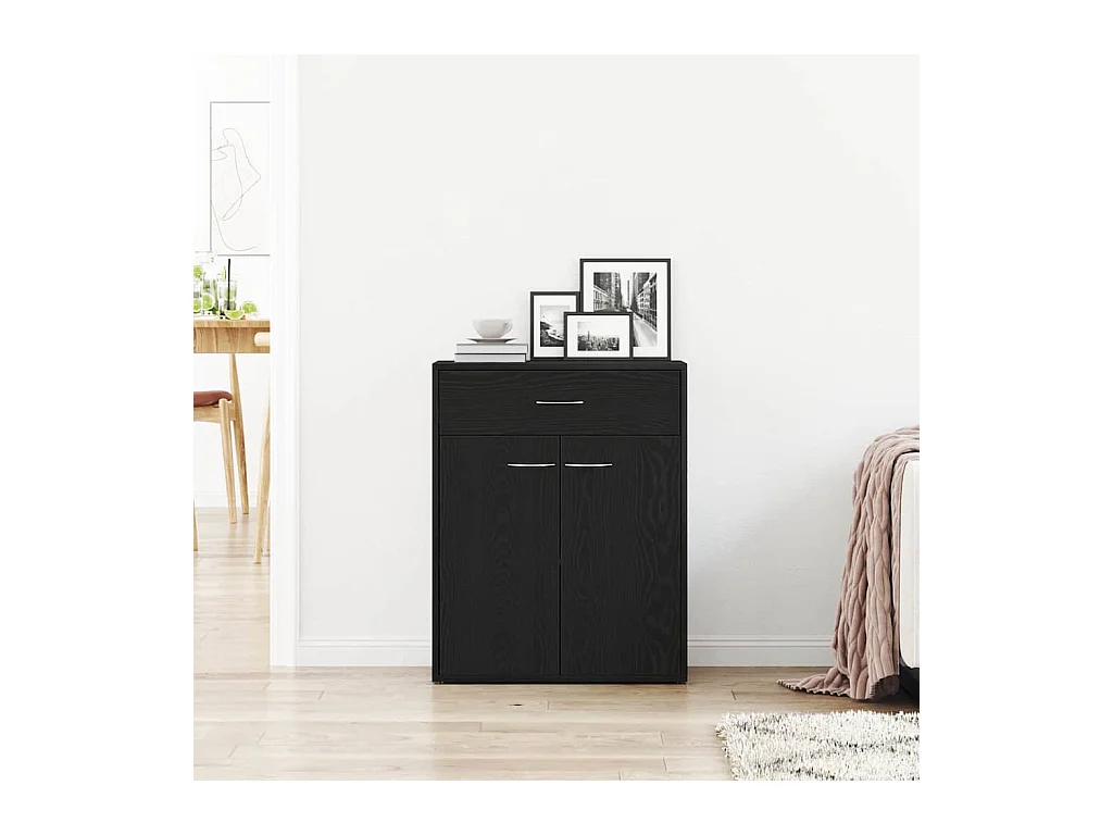 Buffet Noir Chêne 60x30x75 cm en bois d'ingénierie