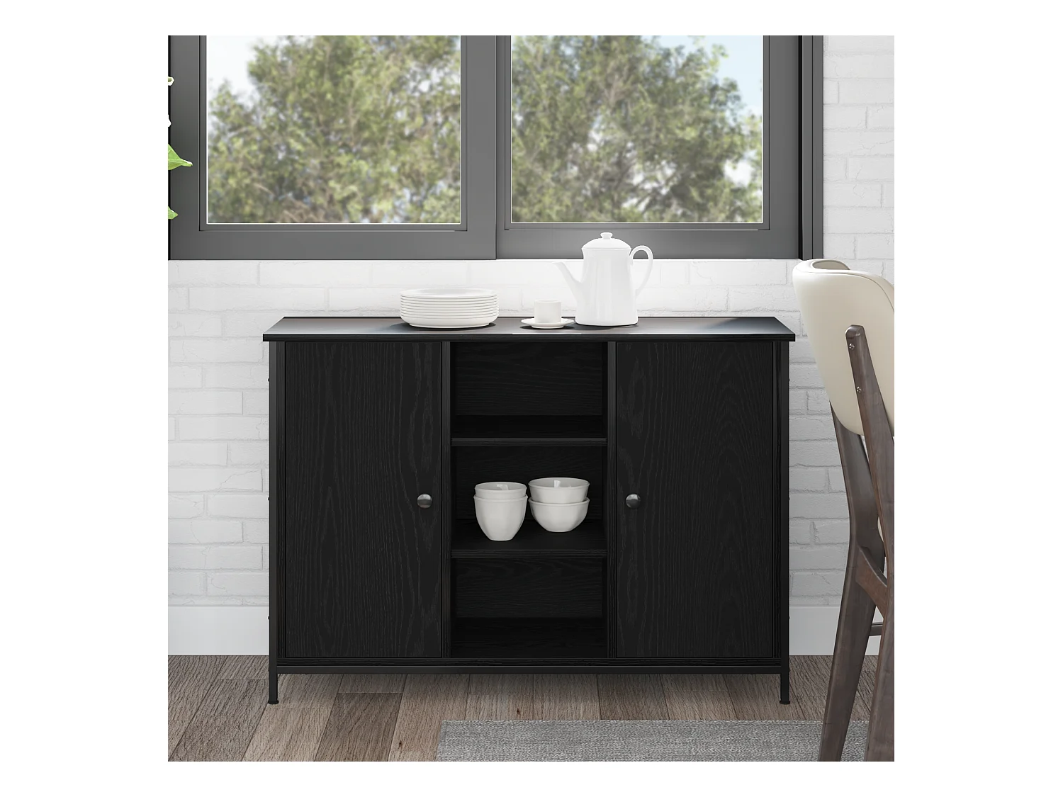 Buffet Chêne Noir 100x35x70 cm Bois d'ingénierie et Acier
