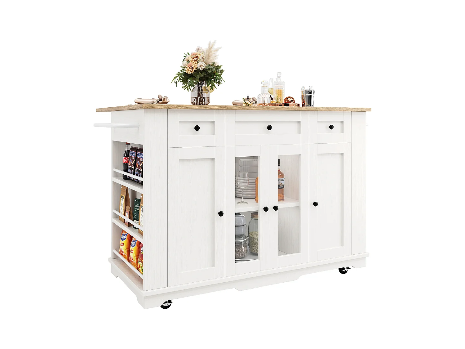 Îlot de cuisine avec séparateurs amovibles, meuble de cuisine multifonction, buffet avec plan de travail(151.5x60x91.7 cm)