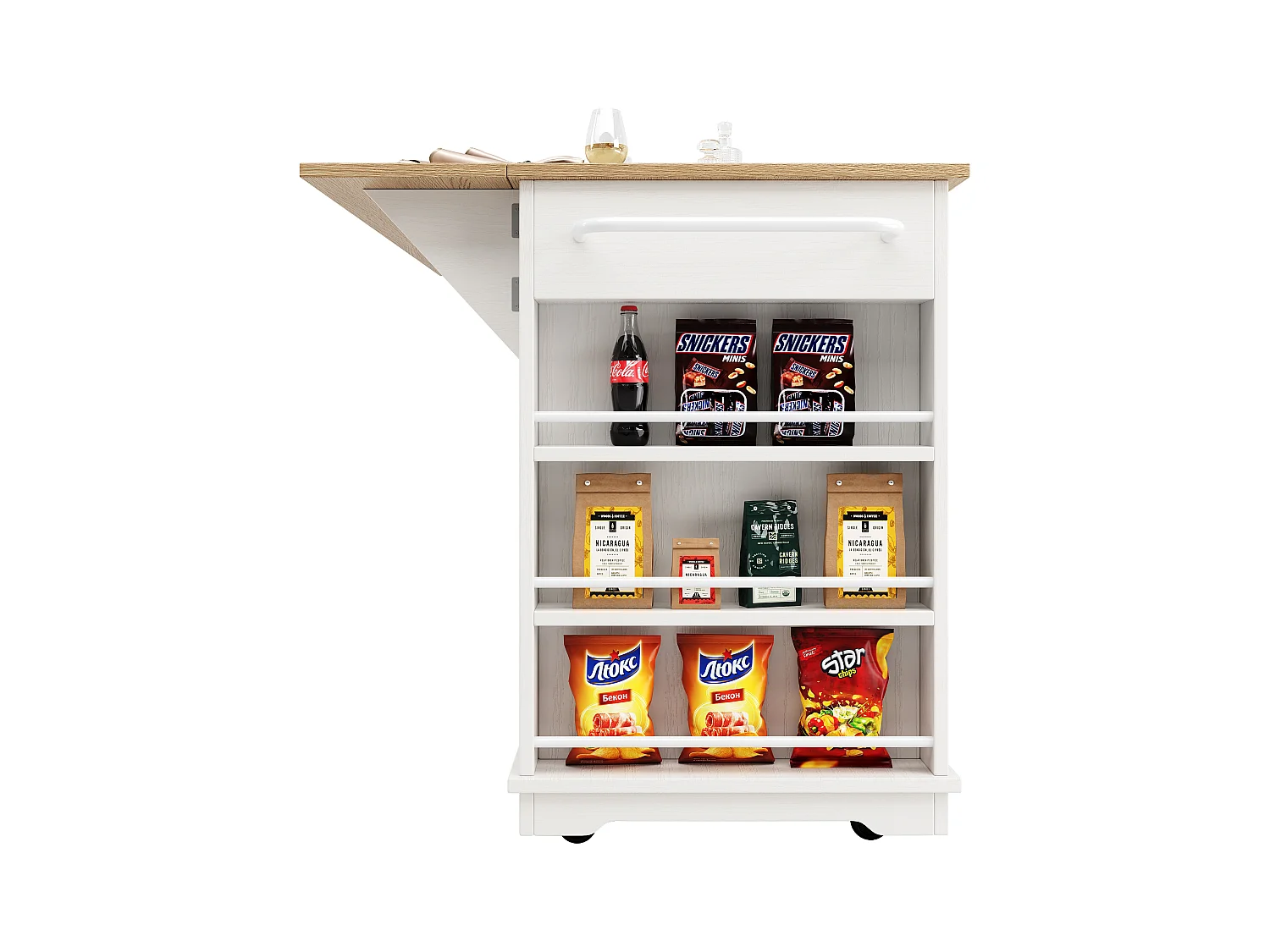 Îlot de cuisine avec séparateurs amovibles, meuble de cuisine multifonction, buffet avec plan de travail(151.5x60x91.7 cm)