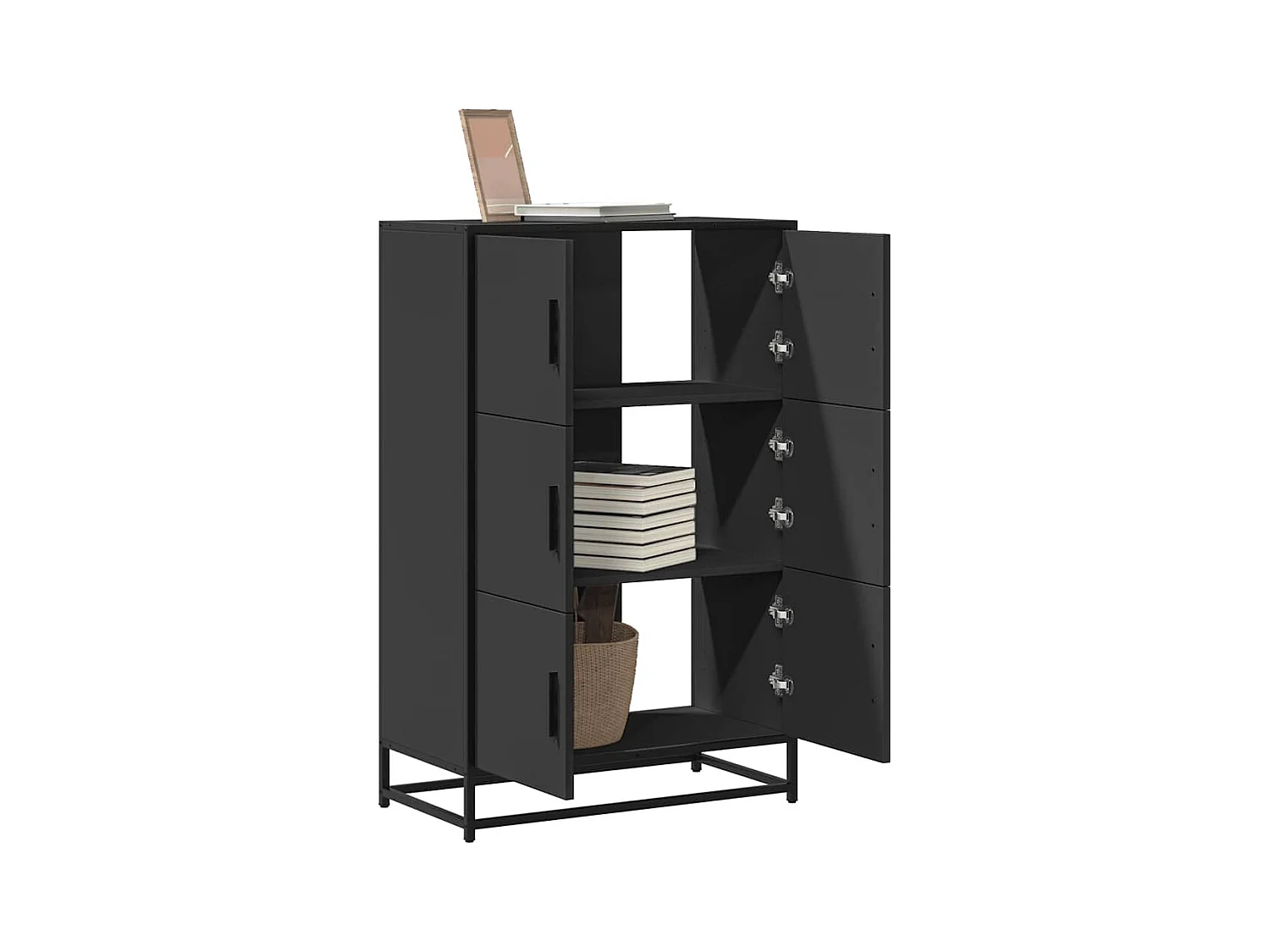 Buffet haut noir 68x35x106,5 cm bois d'ingénierie et métal