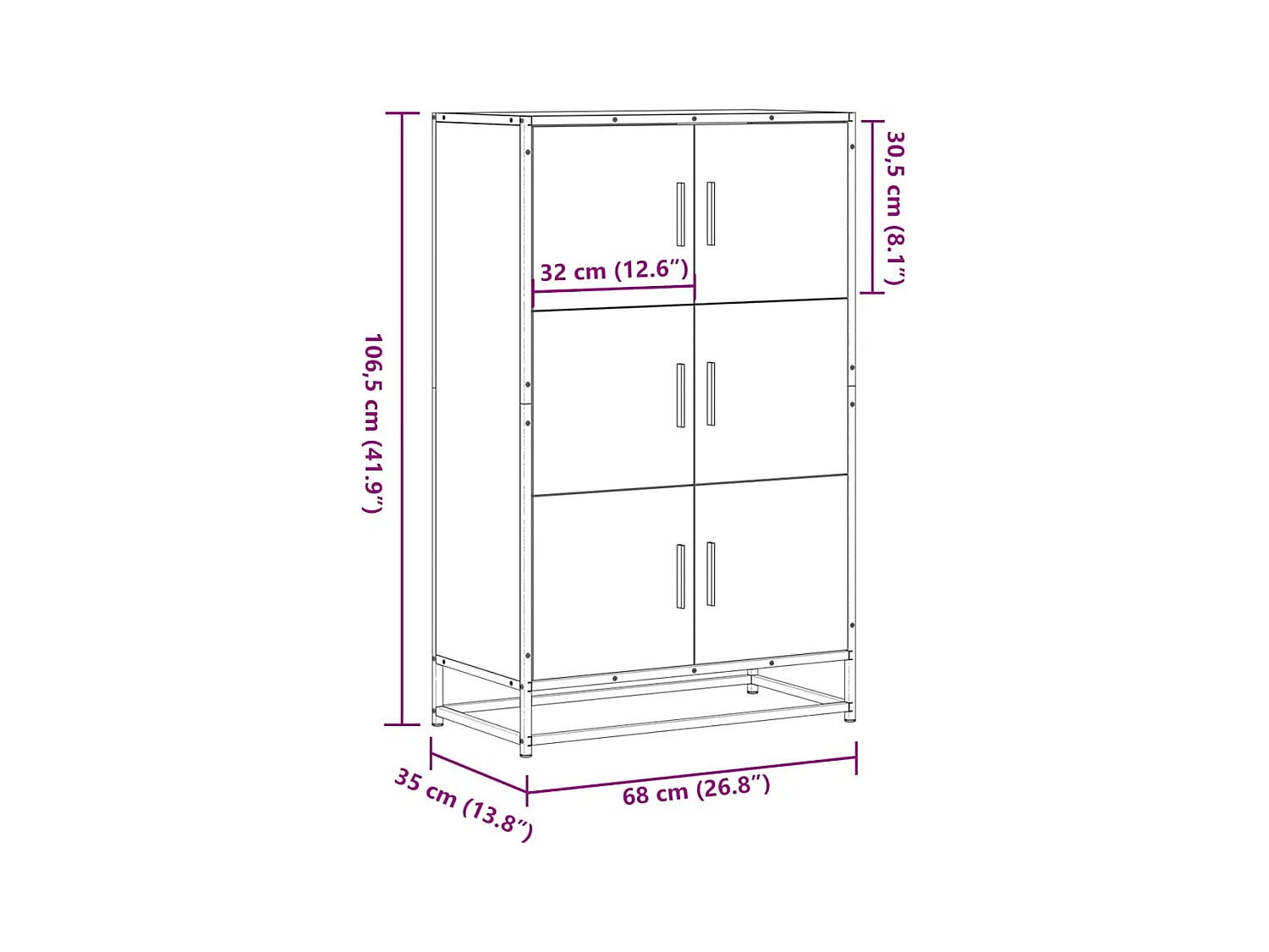 Buffet haut noir 68x35x106,5 cm bois d'ingénierie et métal