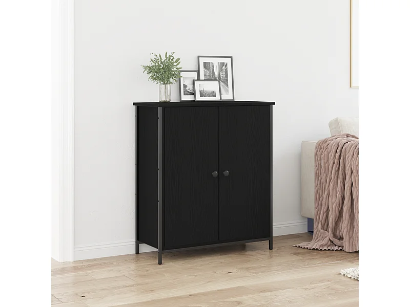 Buffet Chêne Noir 70x30x80 cm Bois d'ingénierie et Acier
