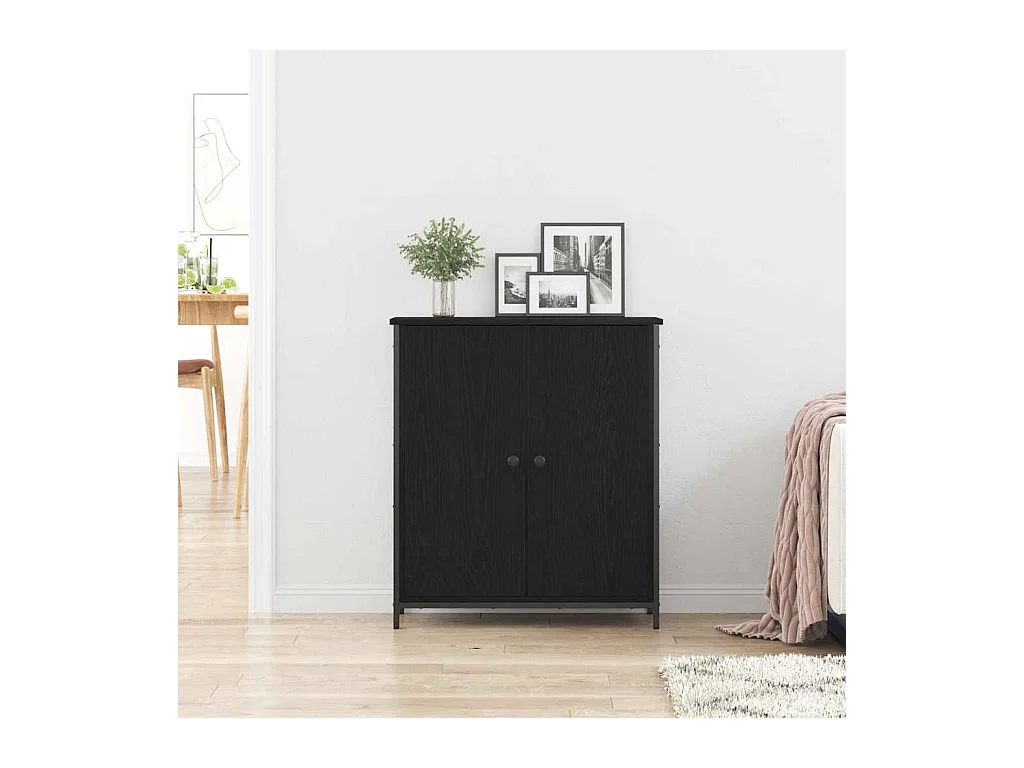 Buffet Chêne Noir 70x30x80 cm Bois d'ingénierie et Acier