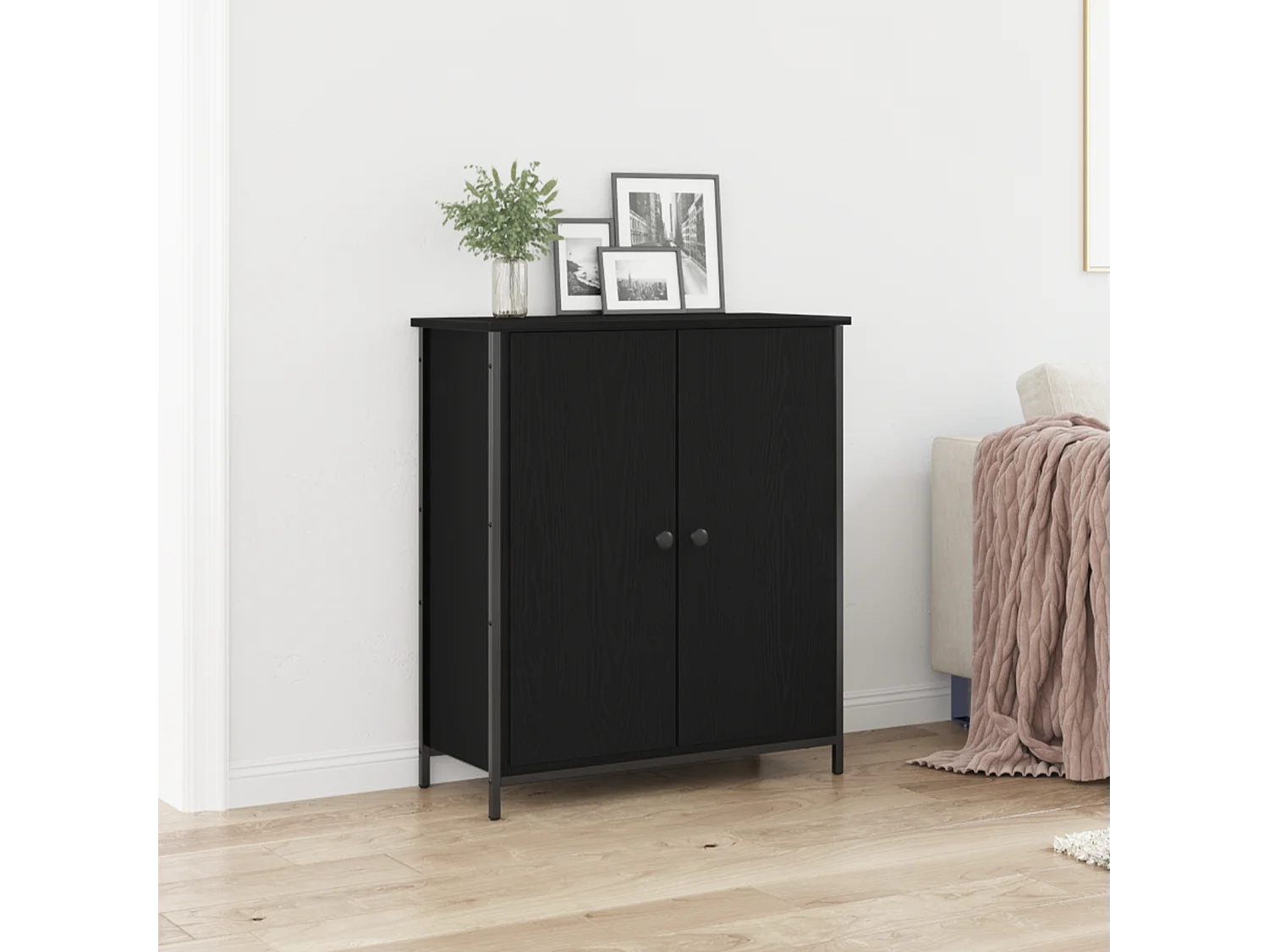 Buffet Chêne Noir 70x30x80 cm Bois d'ingénierie et Acier