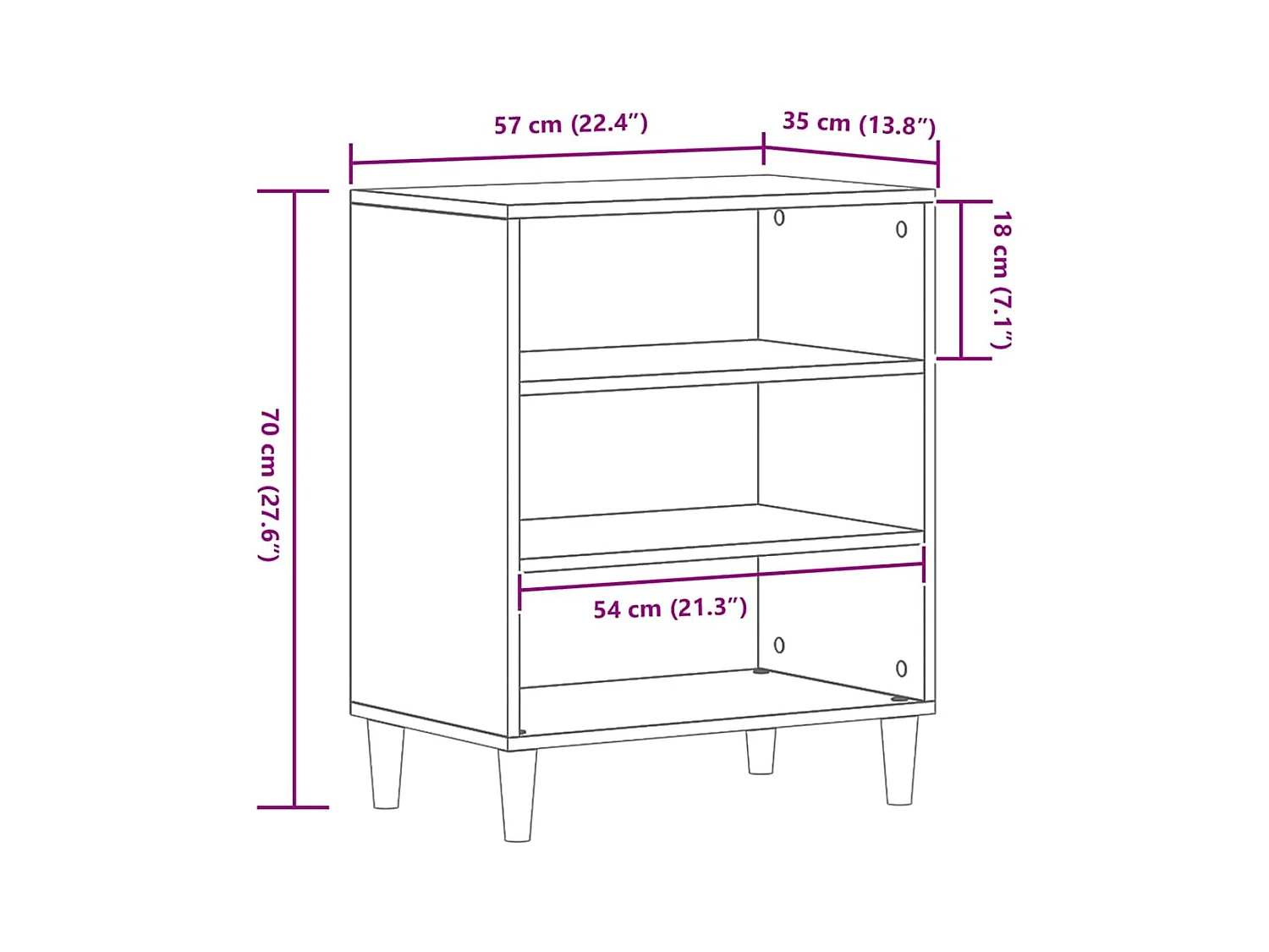 Buffet Noir en Chêne 57x35x70 cm en Bois d'ingénierie