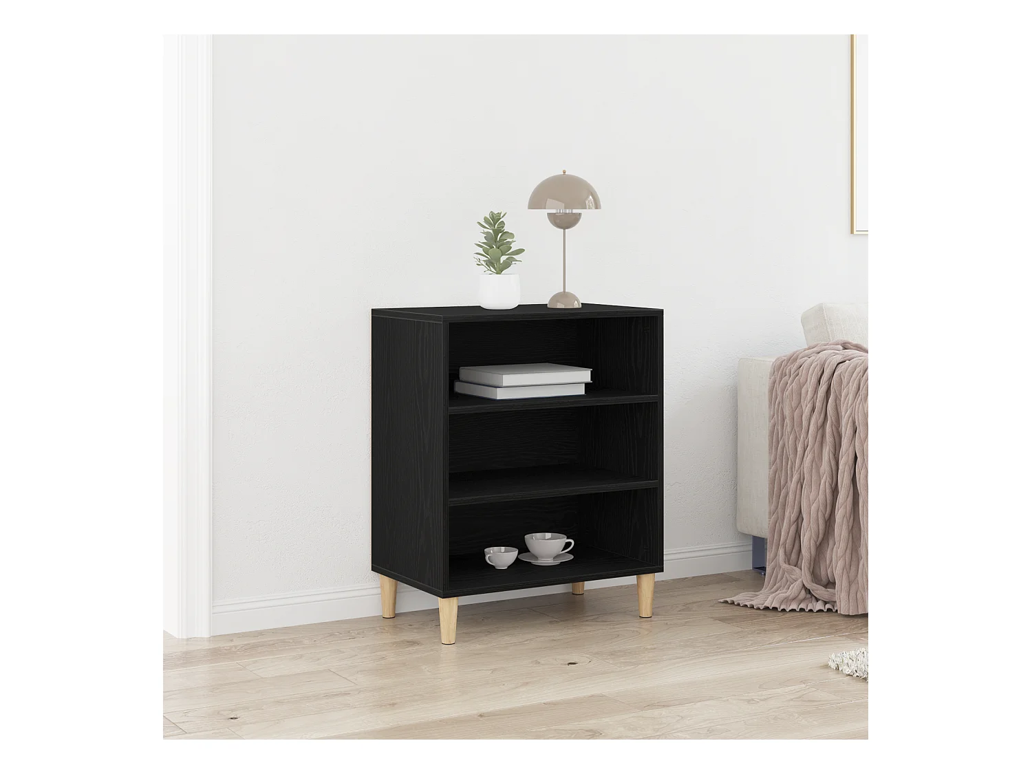Buffet Noir en Chêne 57x35x70 cm en Bois d'ingénierie