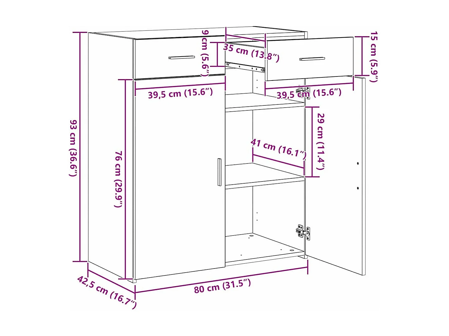 Cabinet de rangement Chêne noir 80x42,5x93,5 cm Bois d'ingénierie