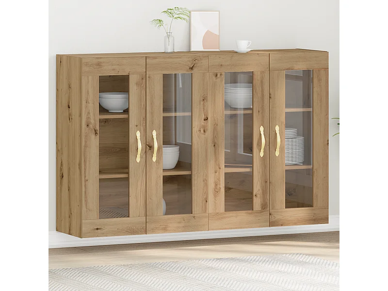 Pensili da parete a 2 pezzi in rovere Artisan da 69,5 x 34 x 90 cm, realizzati in legno ingegnerizzato.