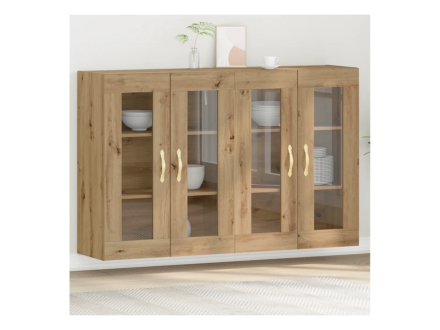 Pensili da parete a 2 pezzi in rovere Artisan da 69,5 x 34 x 90 cm, realizzati in legno ingegnerizzato.