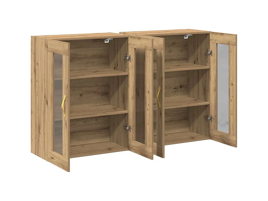 Pensili da parete a 2 pezzi in rovere Artisan da 69,5 x 34 x 90 cm, realizzati in legno ingegnerizzato.