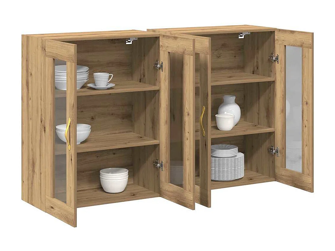 Pensili da parete a 2 pezzi in rovere Artisan da 69,5 x 34 x 90 cm, realizzati in legno ingegnerizzato.