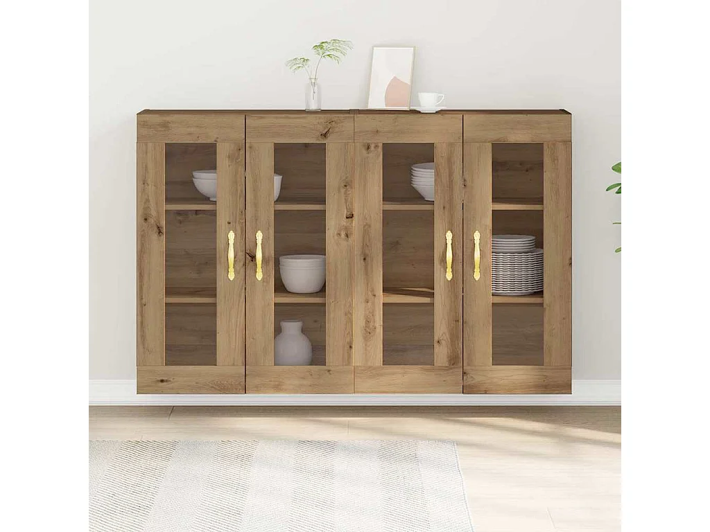 Pensili da parete a 2 pezzi in rovere Artisan da 69,5 x 34 x 90 cm, realizzati in legno ingegnerizzato.