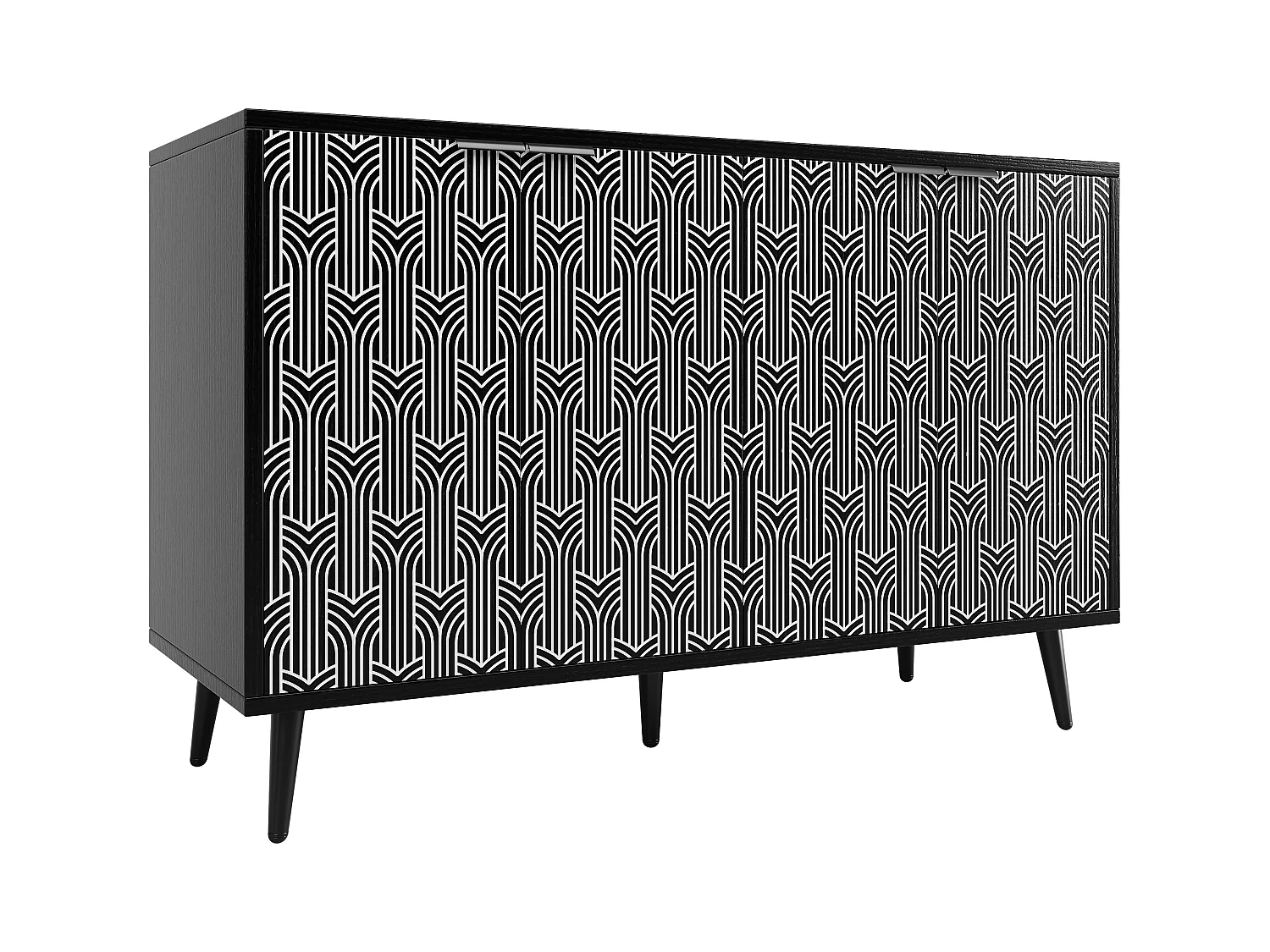 Armoire de salle à manger, rangement avec porte en bois sculptée, MDF, noir (120x35x78 cm)