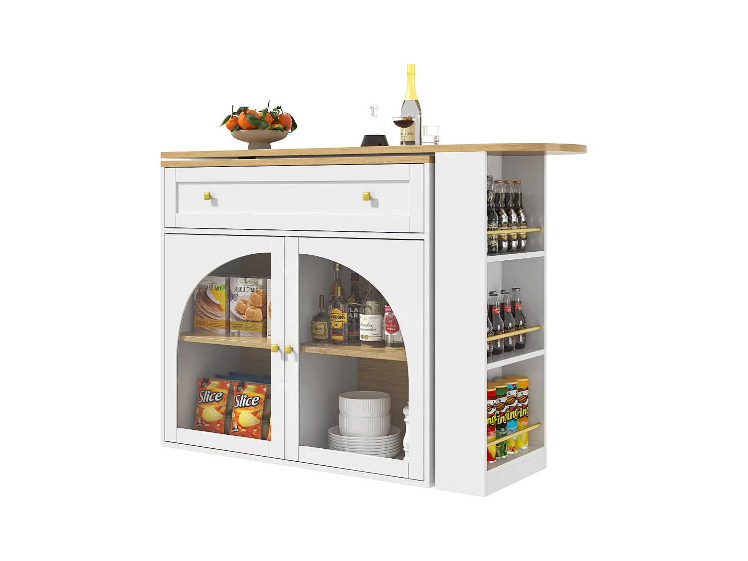 Bartisch Ausziehbar mit Stauraum, Drehbar 360°, MDF, Weiß (138-204x39x104 cm)