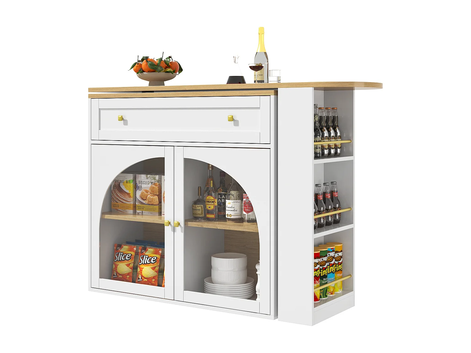 Bartisch Ausziehbar mit Stauraum, Drehbar 360°, MDF, Weiß (138-204x39x104 cm)