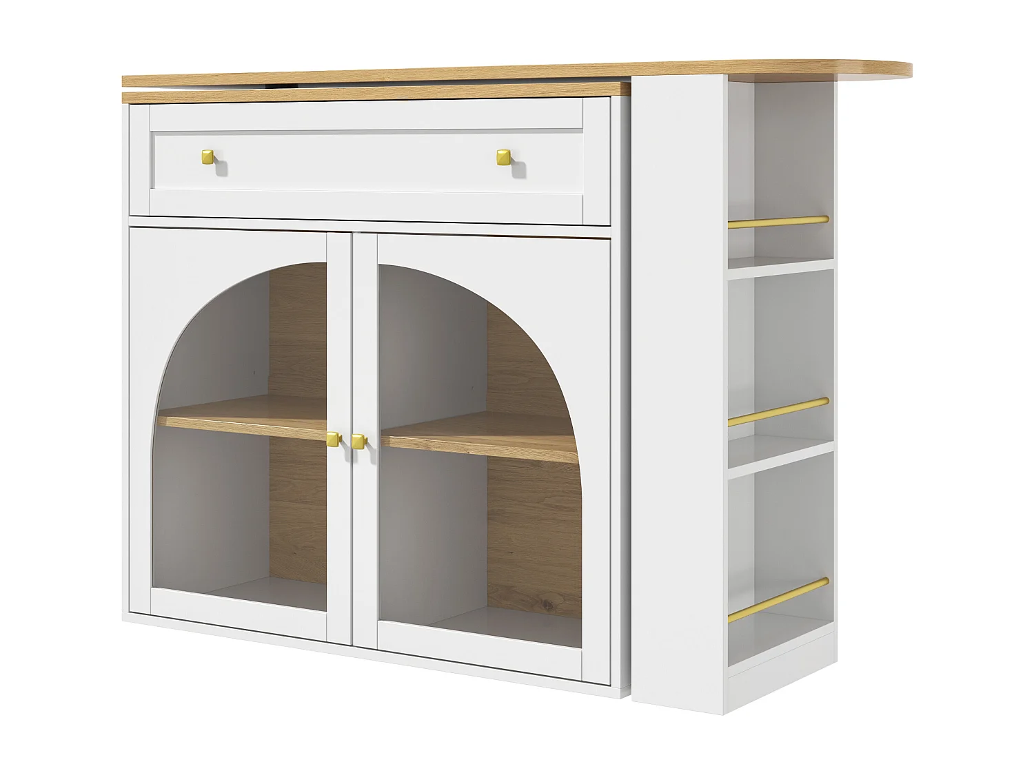 Bartisch Ausziehbar mit Stauraum, Drehbar 360°, MDF, Weiß (138-204x39x104 cm)