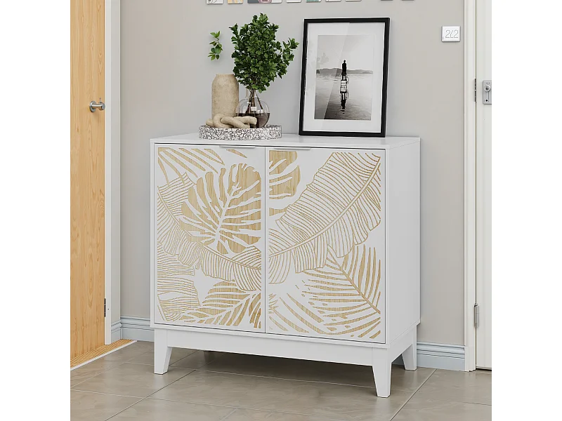 Vintage dressoir met decoratieve vleugeldeuren, MDF, wit (80x38x76 cm)