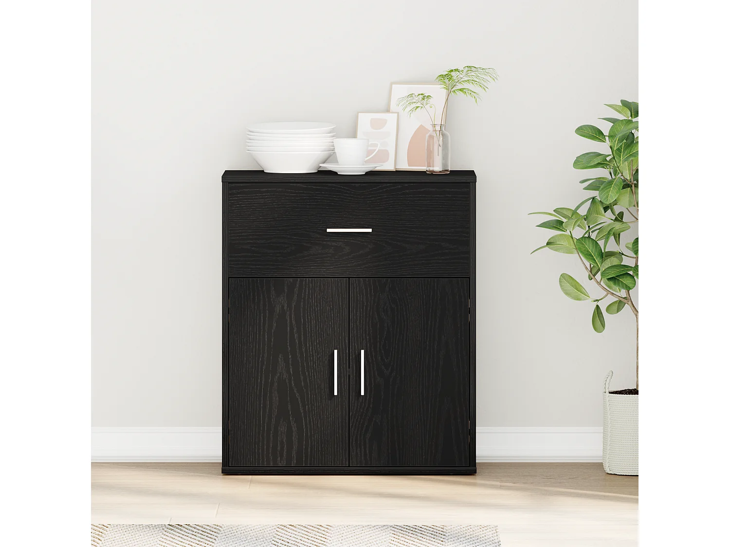 Buffet avec tiroir Chêne noir 60 x 31 x 70 cm Bois d'ingénierie