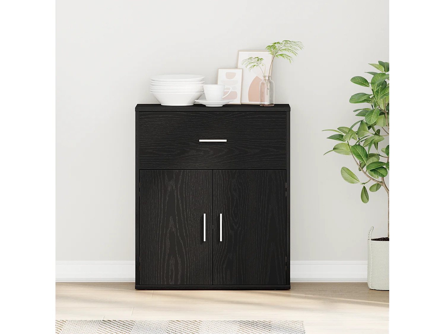 Buffet avec tiroir Chêne noir 60 x 31 x 70 cm Bois d'ingénierie