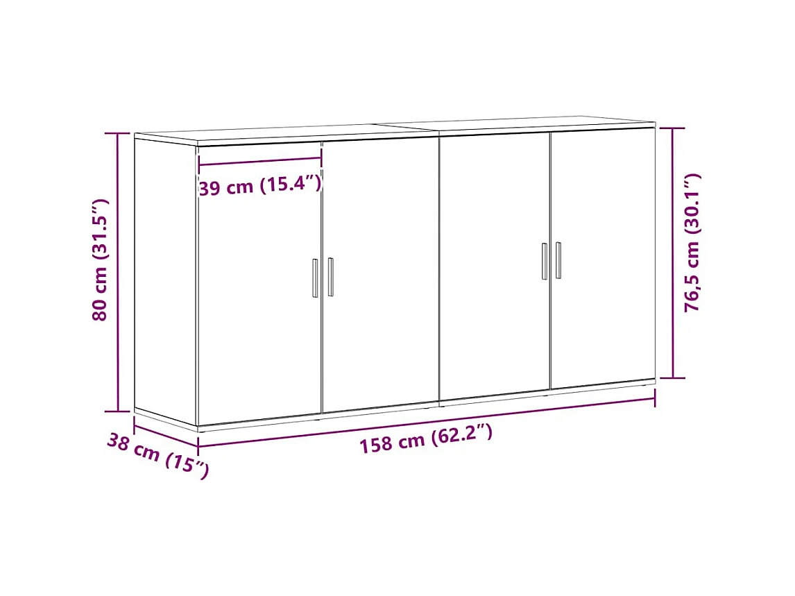 Sideboards 2 pcs Noir Chêne 79x38x80 cm Bois d'ingénierie