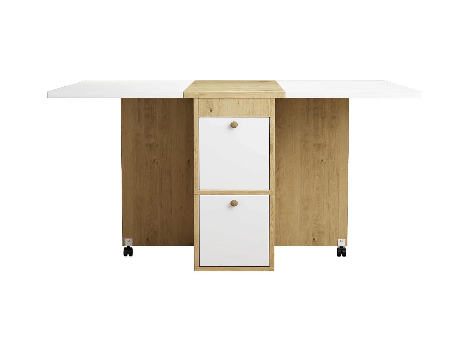 Set de table à manger avec 4 chaises, table pliante et extensible, Bois aggloméré, Blanc + Chêne, (120x80x75 cm)