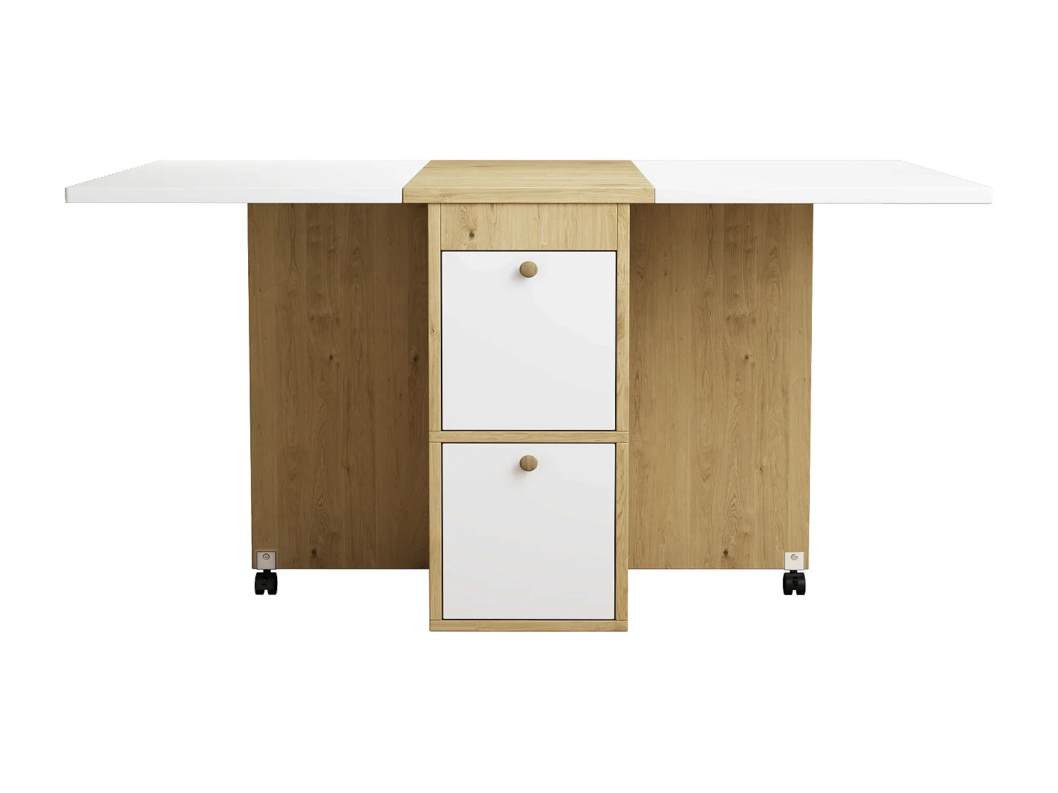 Set de table à manger avec 4 chaises, table pliante et extensible, Bois aggloméré, Blanc + Chêne, (120x80x75 cm)