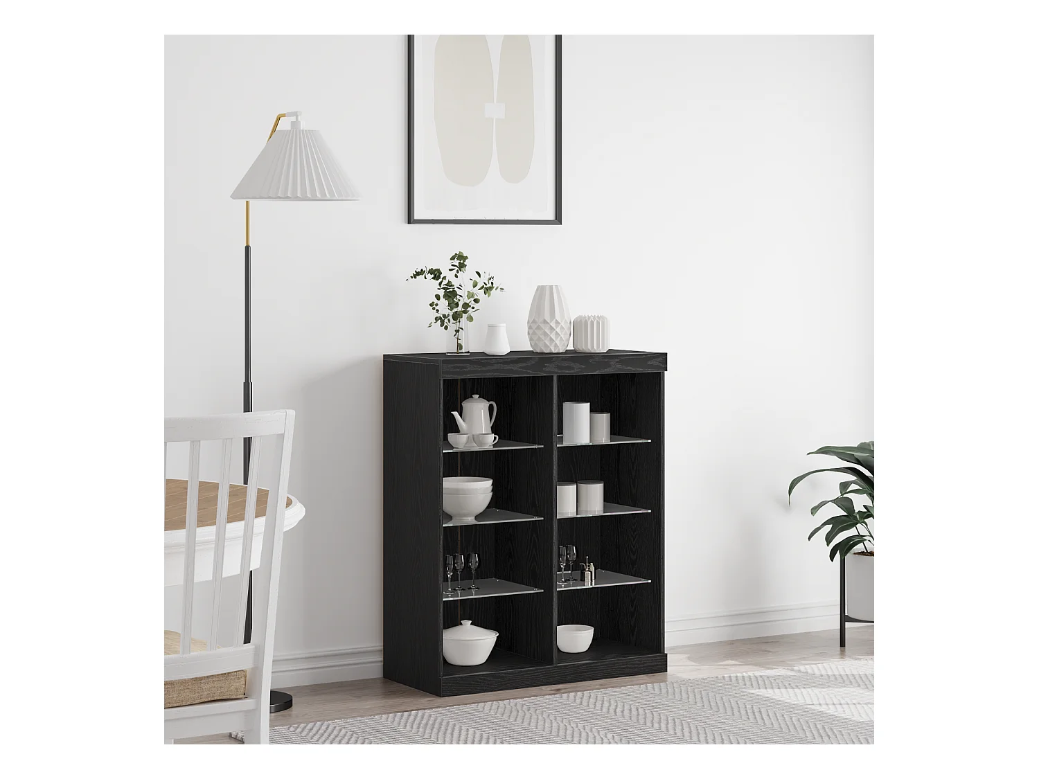 Buffet avec lumières LED en chêne noir 41x37x100 cm